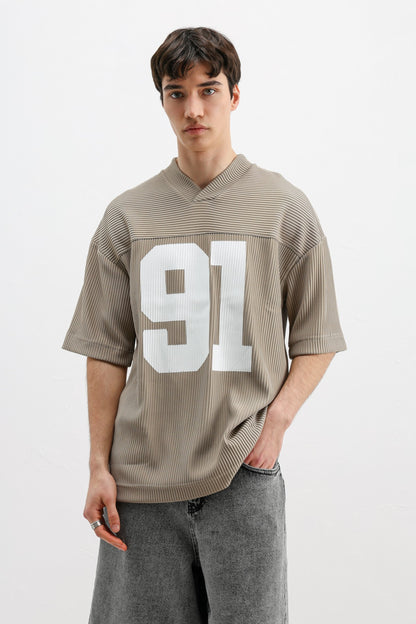 Baskılı Fitilli Oversize Tişört
