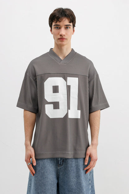 Baskılı Fitilli Oversize Tişört