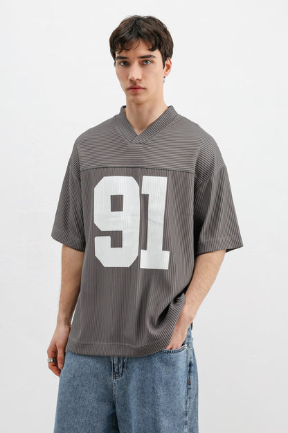 Baskılı Fitilli Oversize Tişört