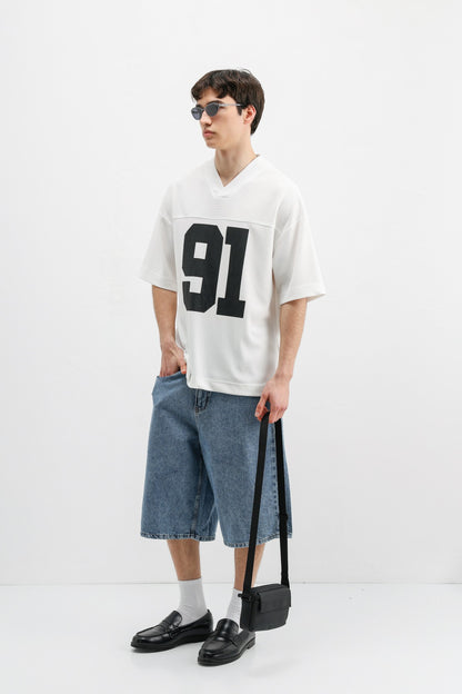 Baskılı Fitilli Oversize Tişört