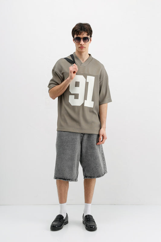 Baskılı Fitilli Oversize Tişört