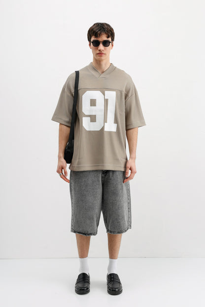 Baskılı Fitilli Oversize Tişört