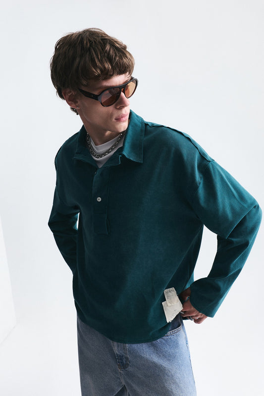 Relax Fit Polo Yaka Sweatshirt