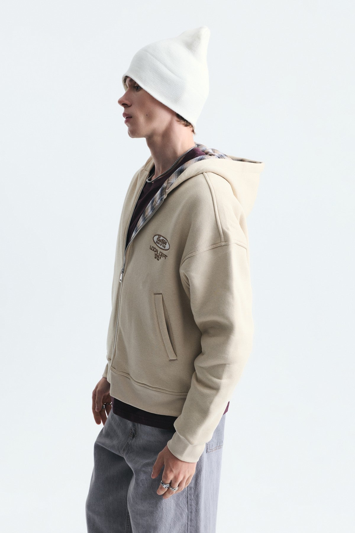 Boxy Fit Fermuarlı Kapüşonlu Sweatshirt
