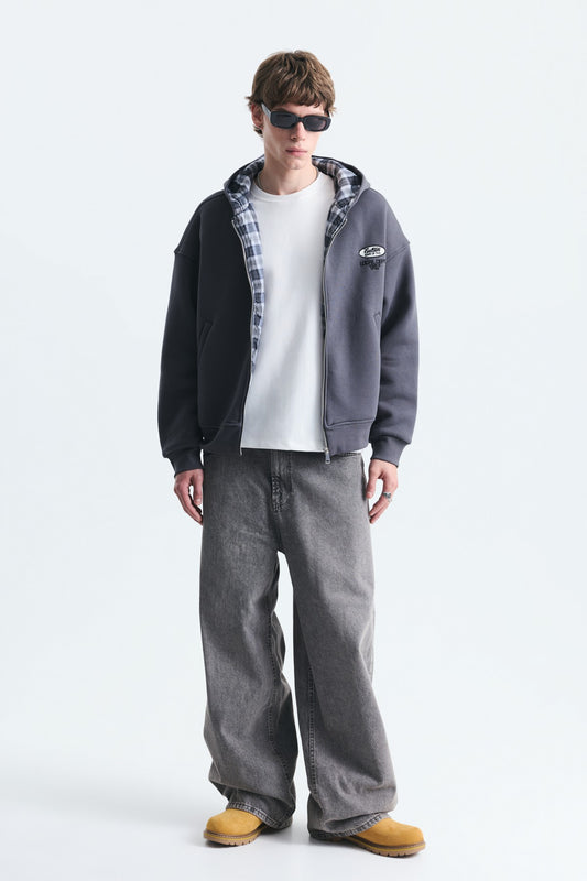 Boxy Fit Fermuarlı Kapüşonlu Sweatshirt