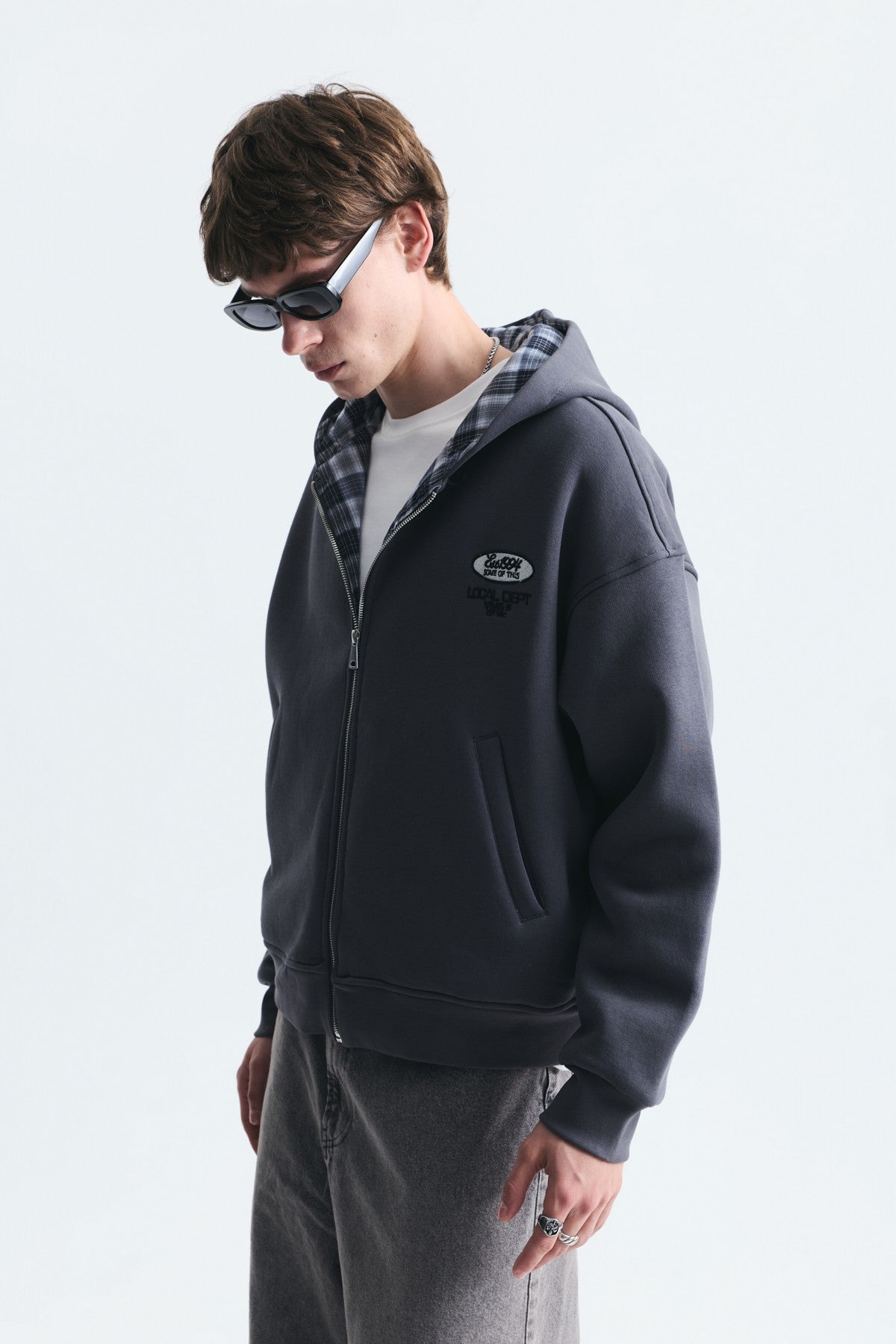 Boxy Fit Fermuarlı Kapüşonlu Sweatshirt