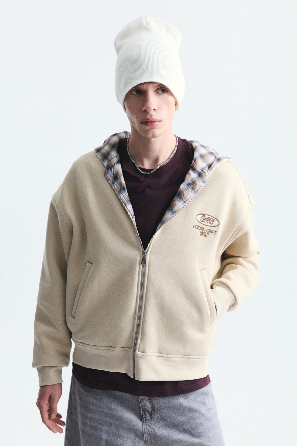 Boxy Fit Fermuarlı Kapüşonlu Sweatshirt