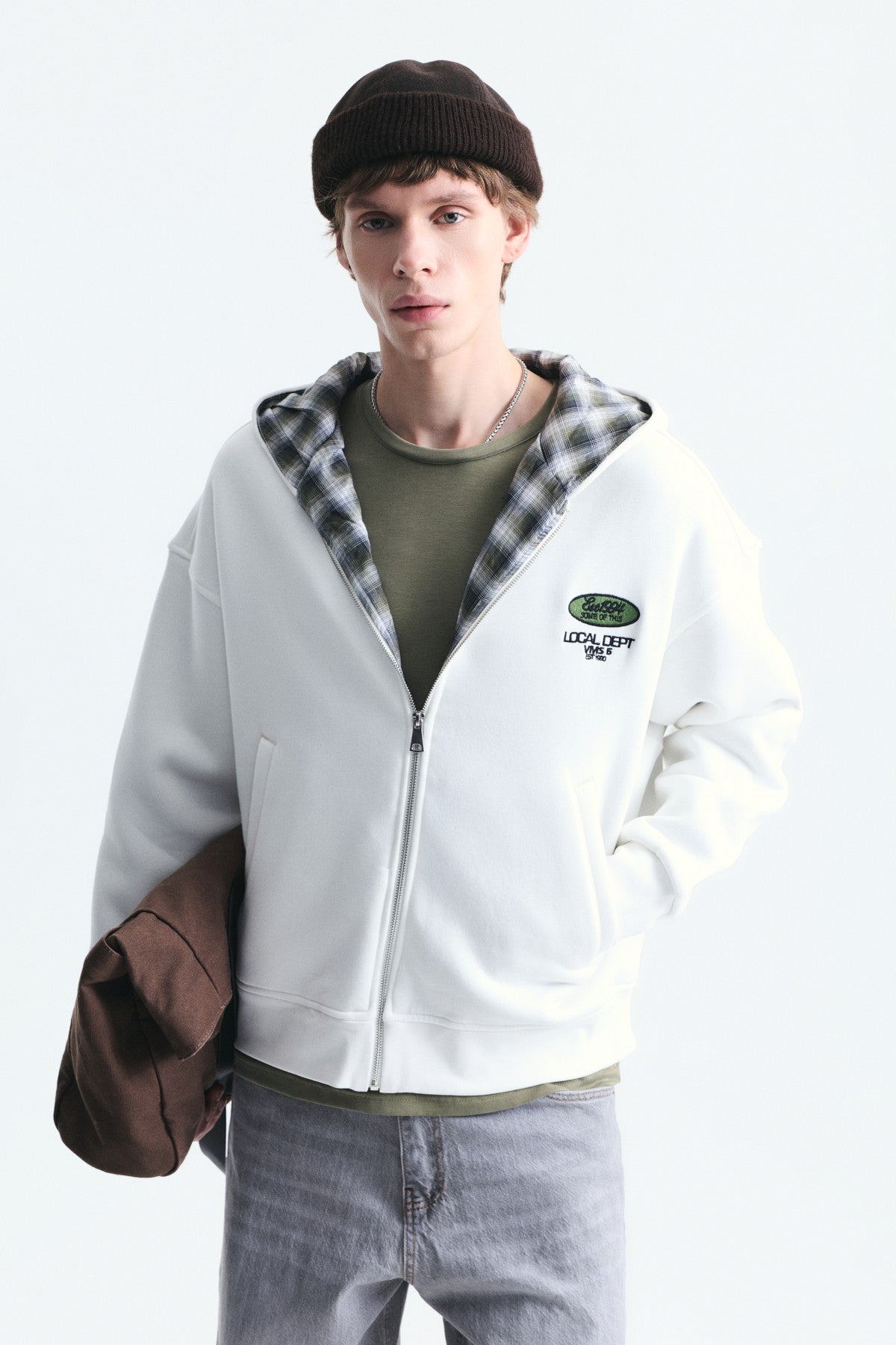 Boxy Fit Fermuarlı Kapüşonlu Sweatshirt
