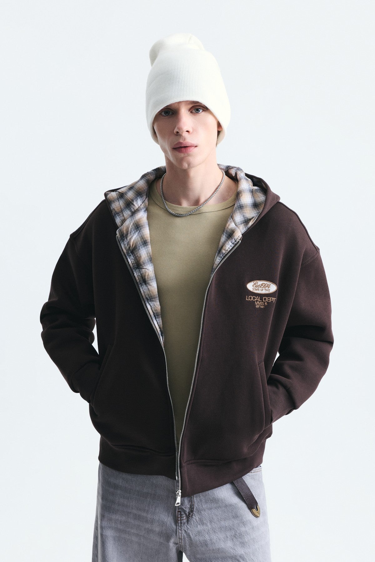 Boxy Fit Fermuarlı Kapüşonlu Sweatshirt