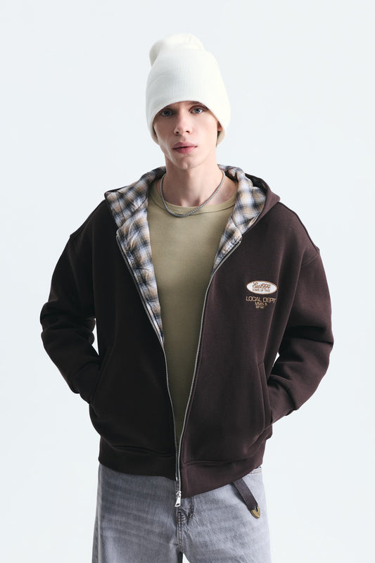 Boxy Fit Fermuarlı Kapüşonlu Sweatshirt