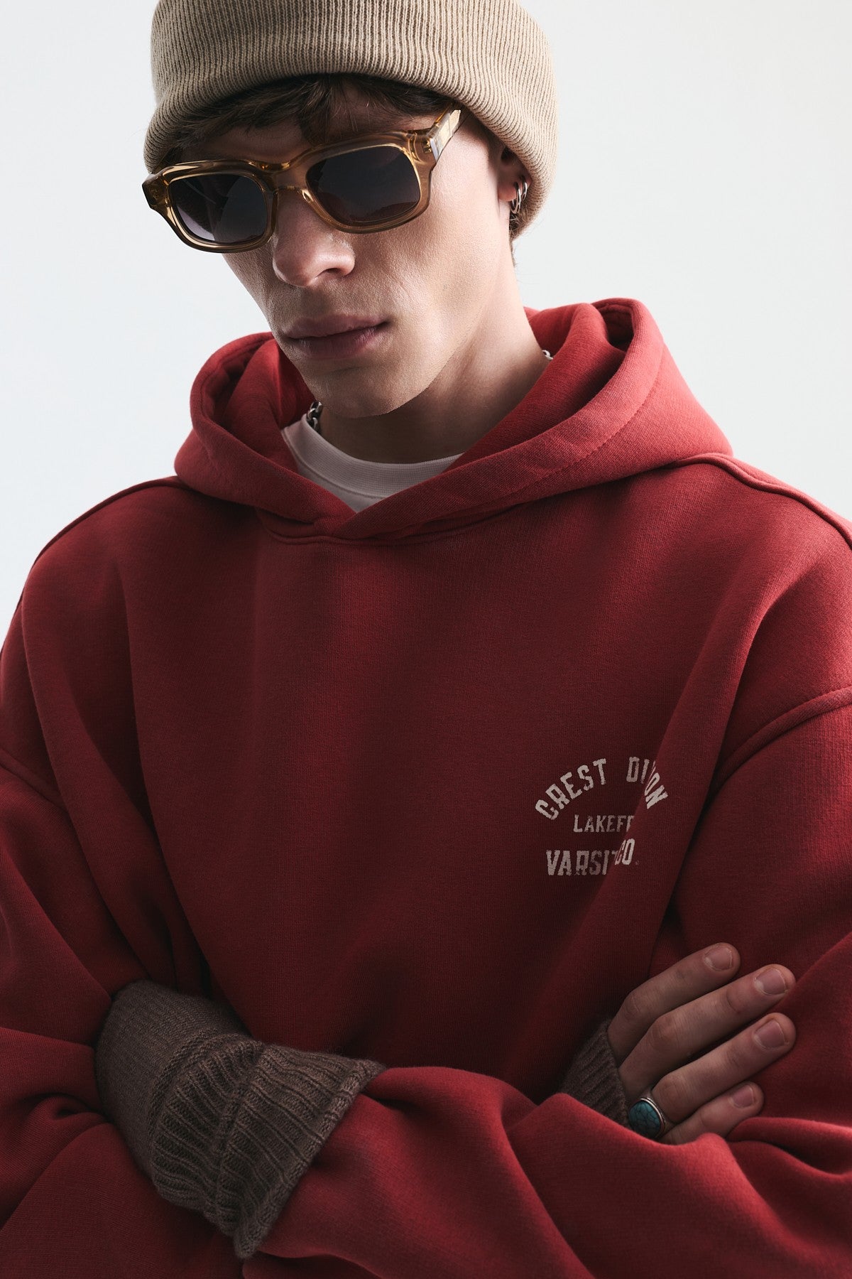 Oversize Baskılı Kapüşonlu Sweatshirt