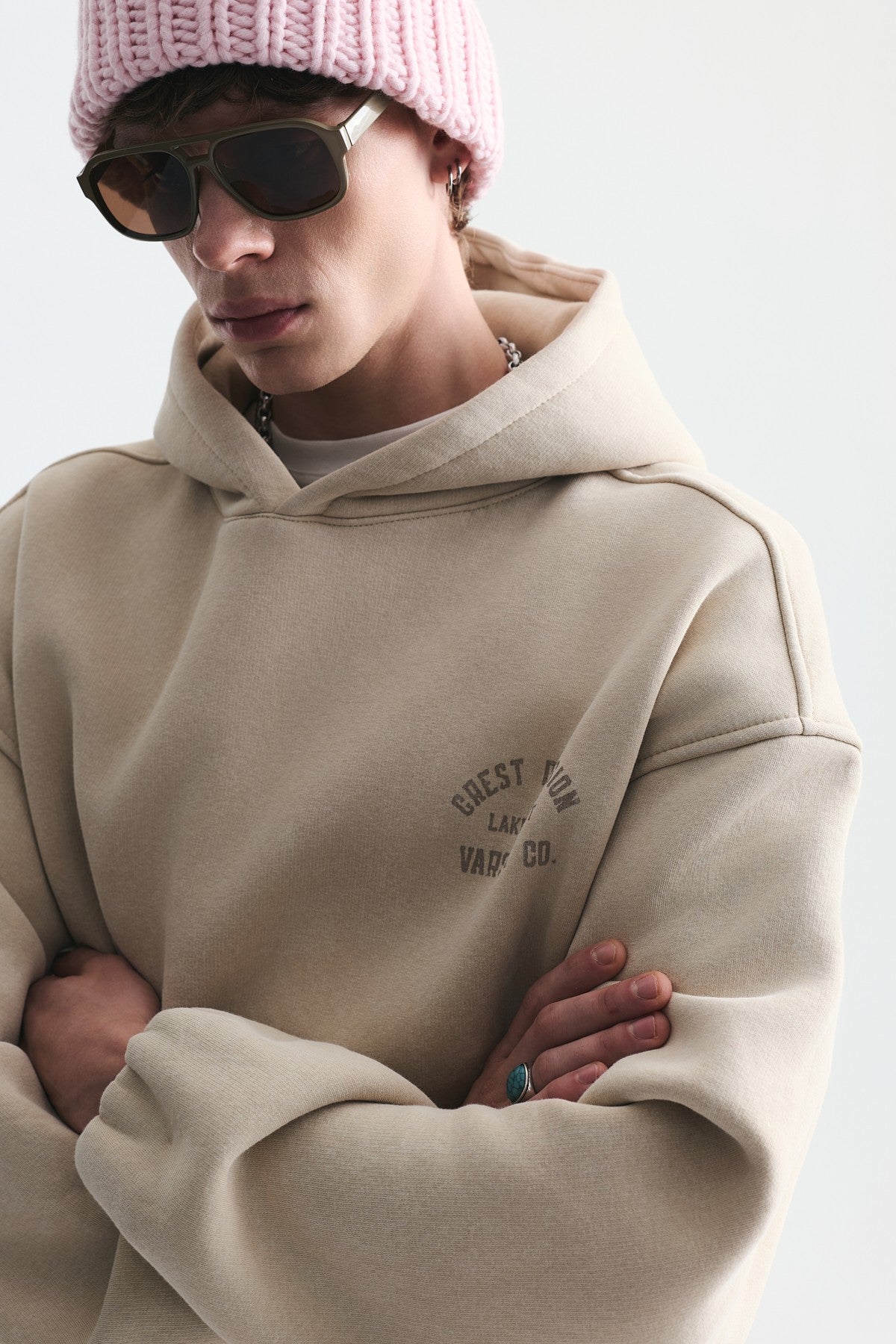 Oversize Baskılı Kapüşonlu Sweatshirt