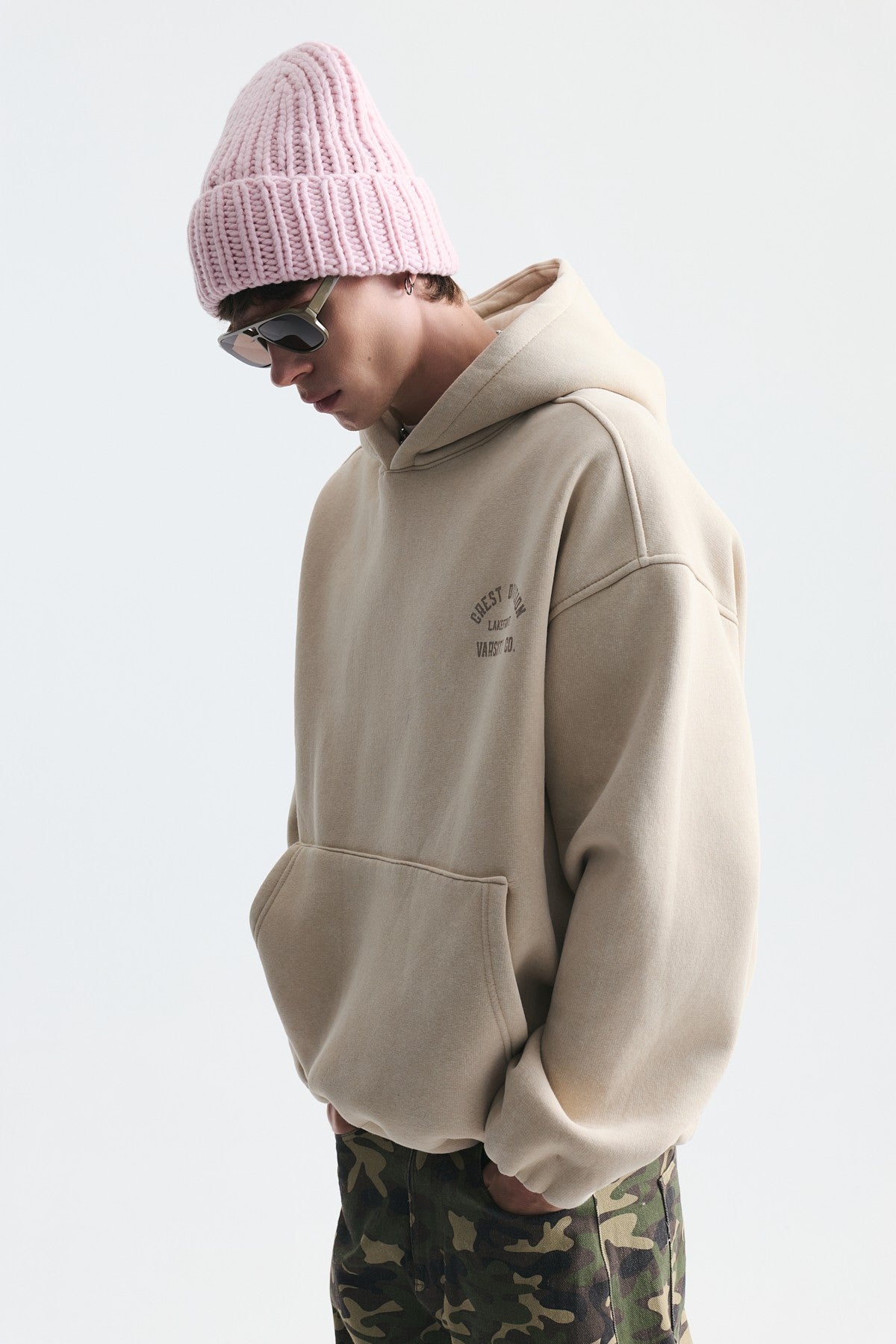 Oversize Baskılı Kapüşonlu Sweatshirt