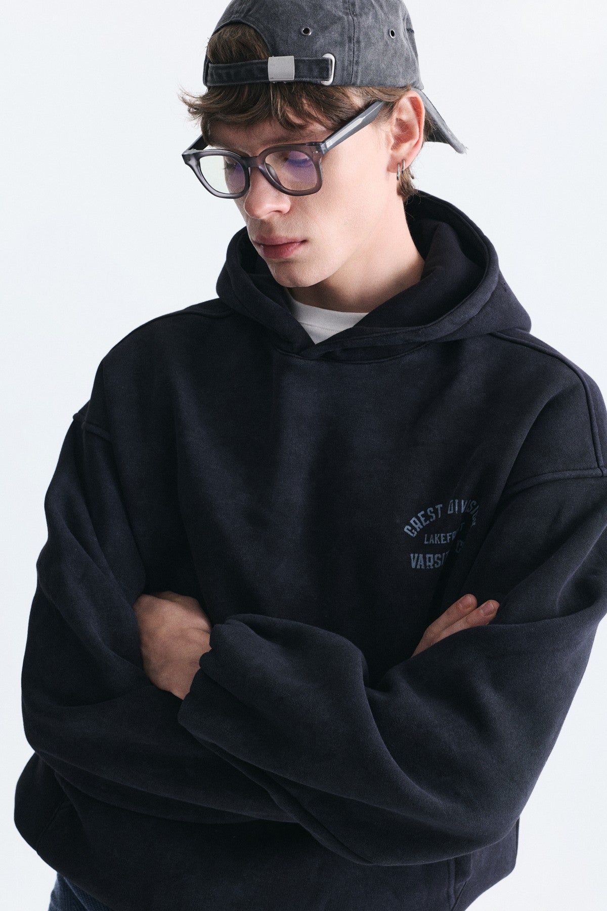 Oversize Baskılı Kapüşonlu Sweatshirt