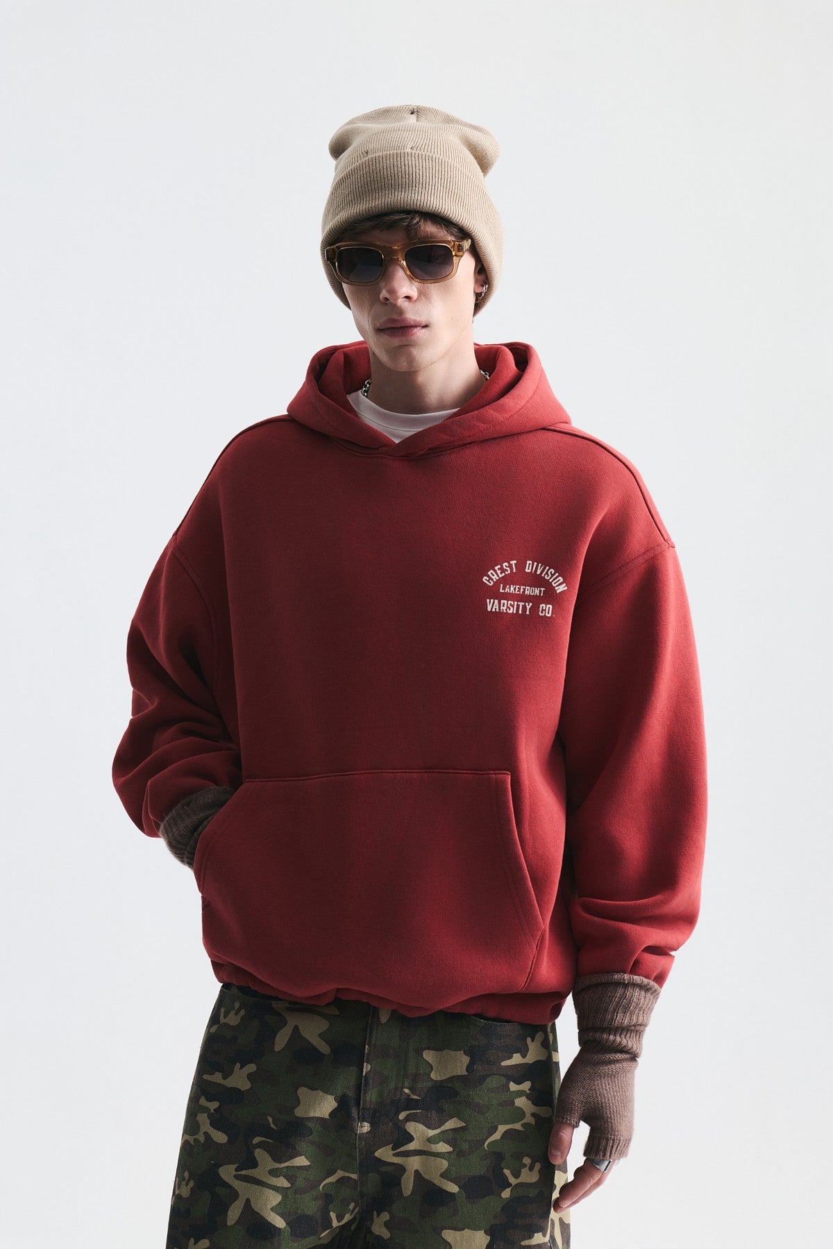 Oversize Baskılı Kapüşonlu Sweatshirt