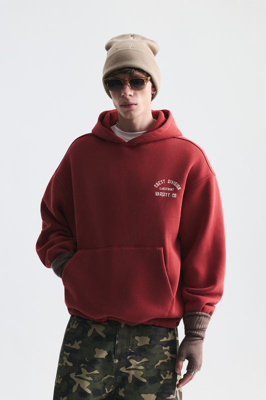 Oversize Baskılı Kapüşonlu Sweatshirt