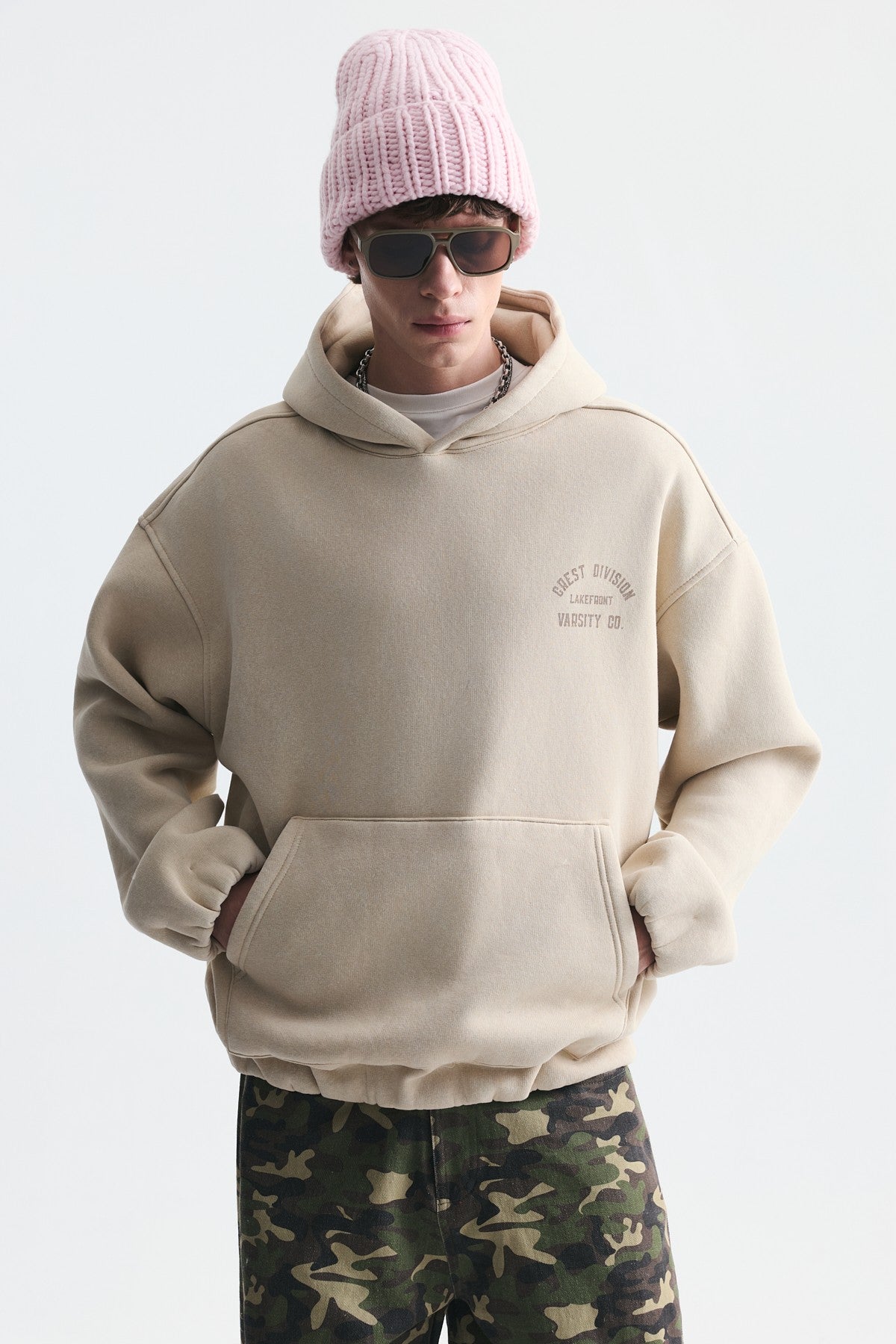 Oversize Baskılı Kapüşonlu Sweatshirt