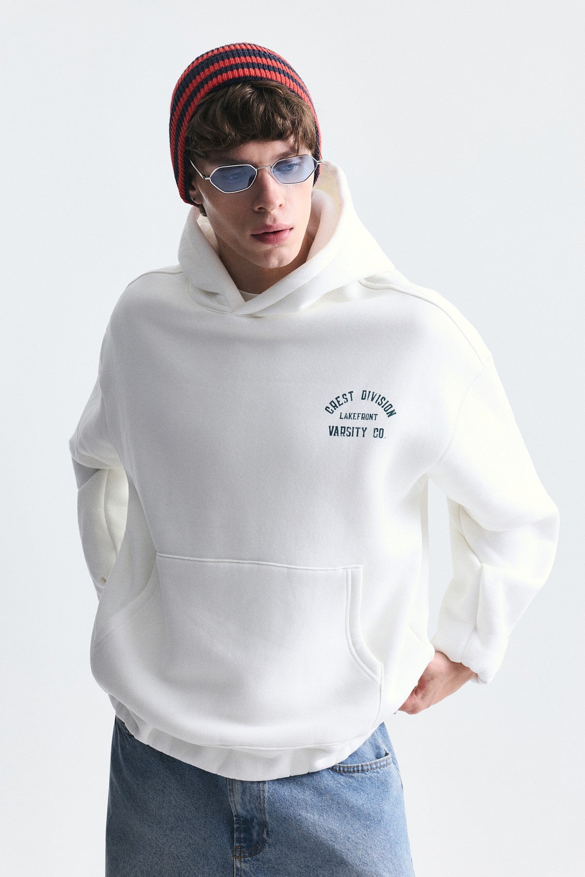 Oversize Baskılı Kapüşonlu Sweatshirt