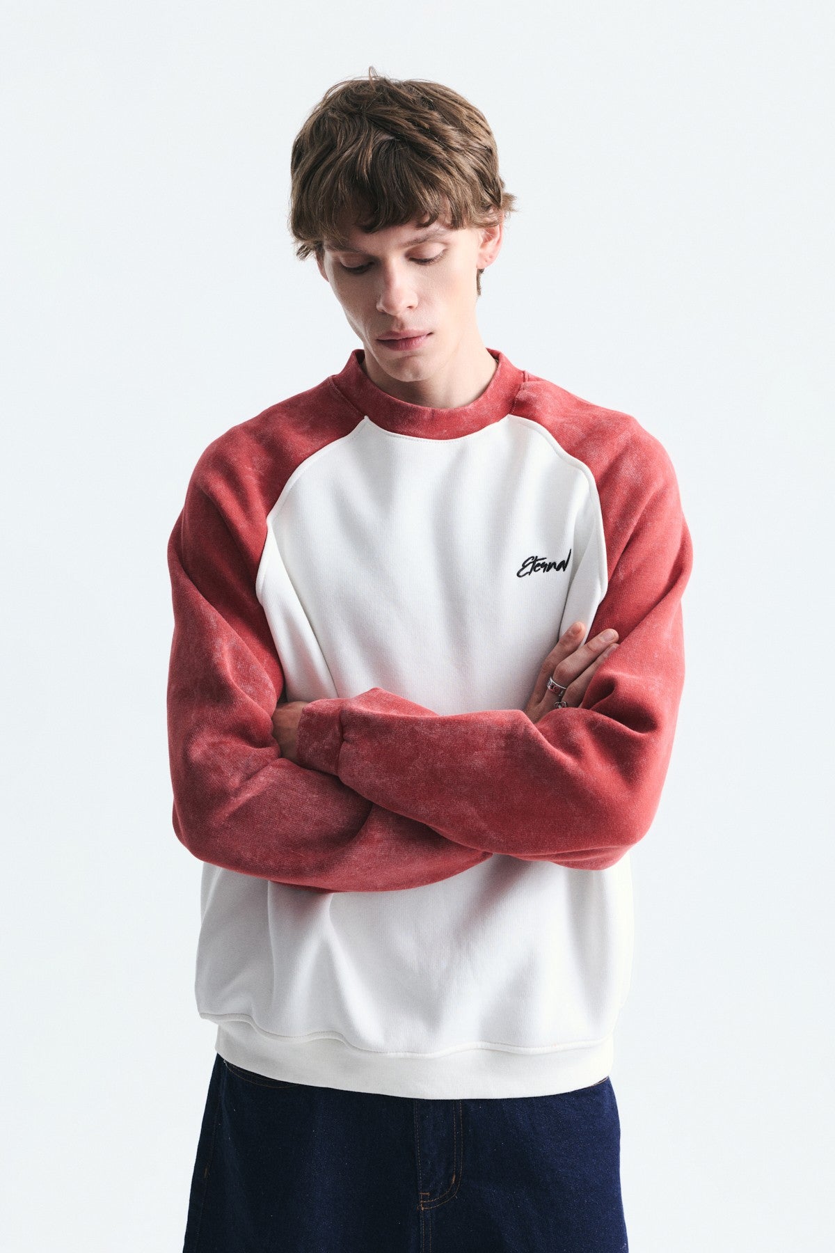 Blok Renkli Bisiklet Yaka Sweatshirt
