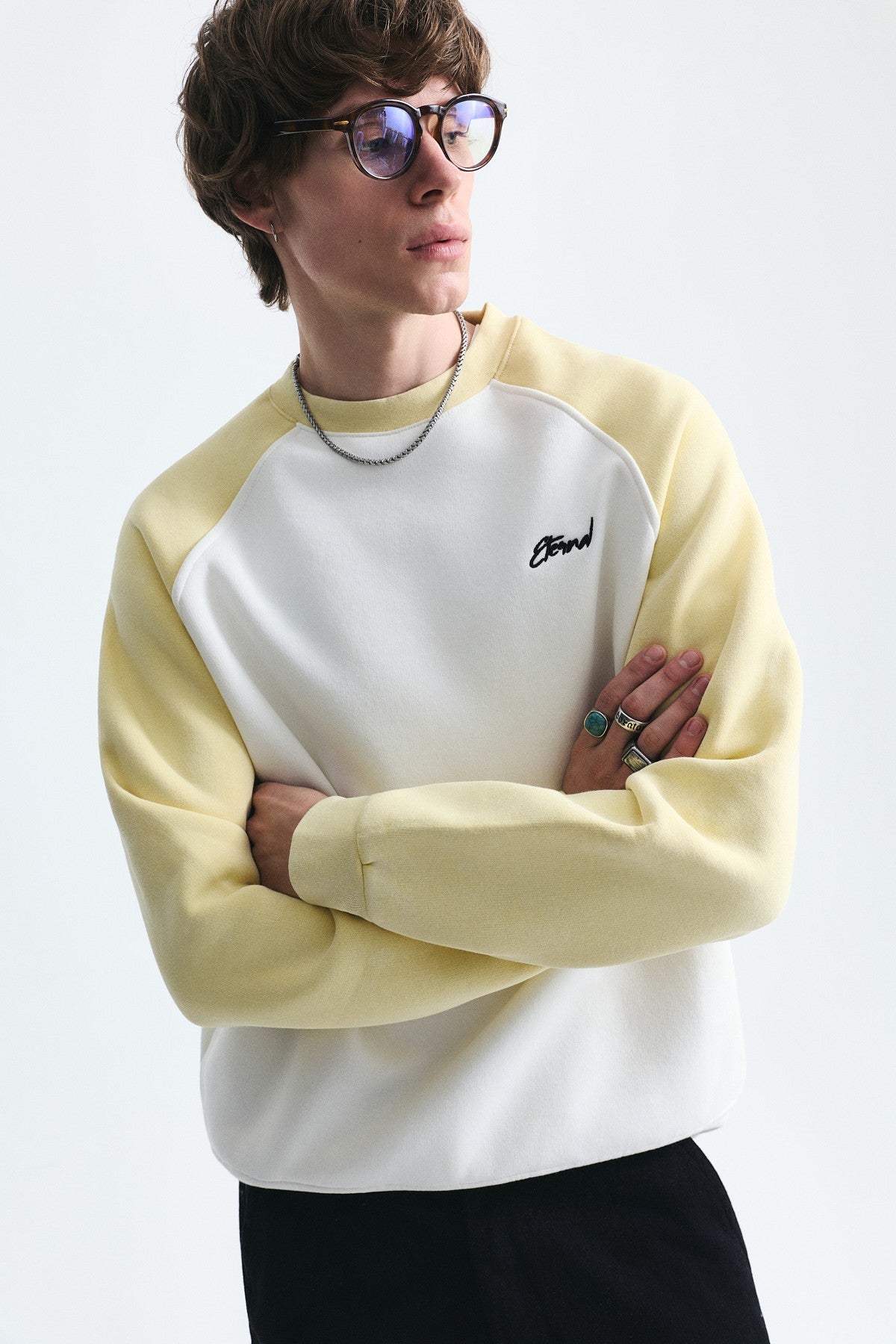 Blok Renkli Bisiklet Yaka Sweatshirt