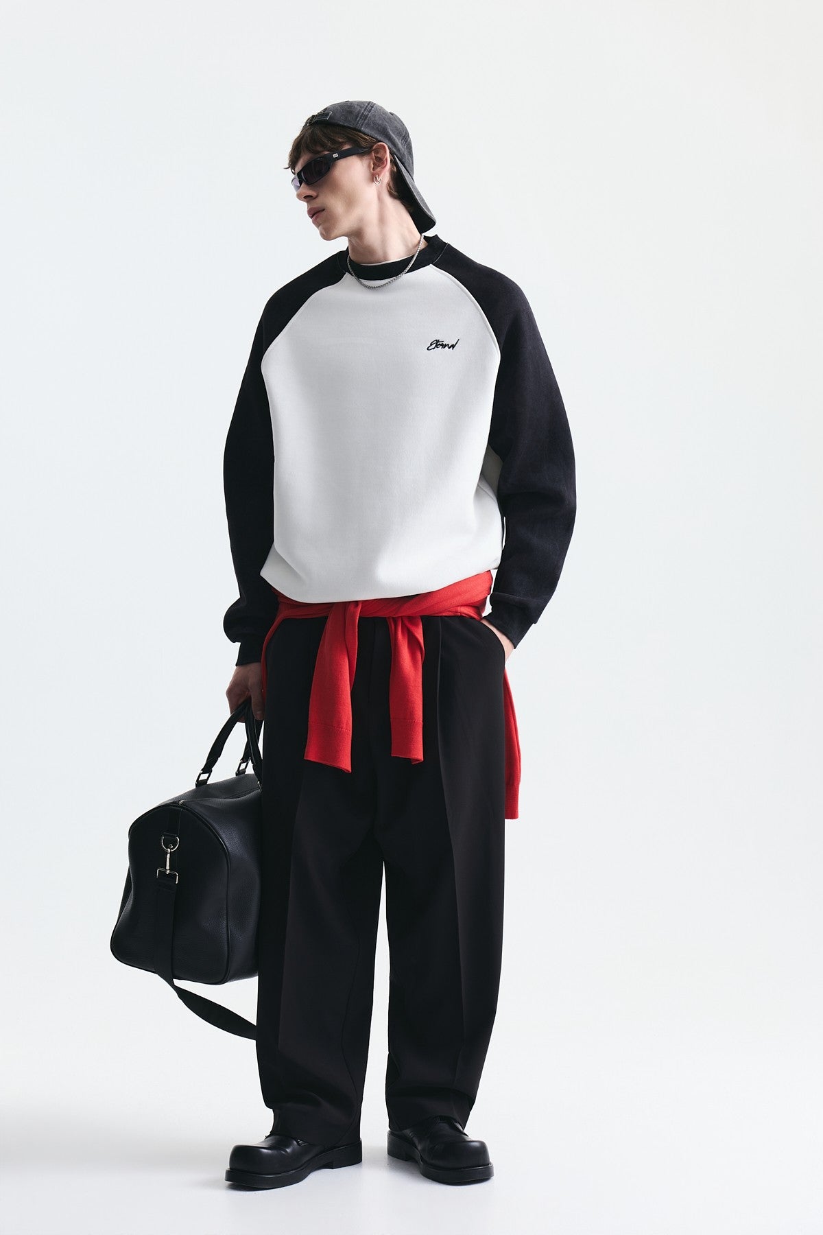 Blok Renkli Bisiklet Yaka Sweatshirt