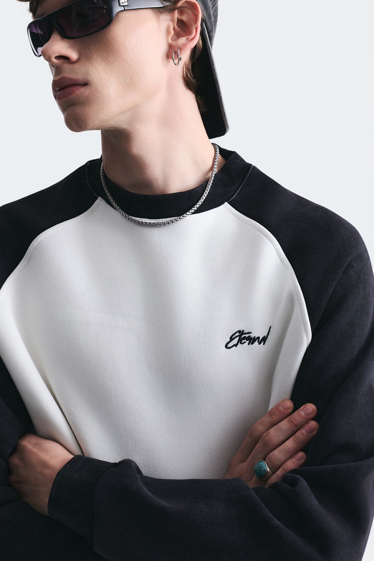 Blok Renkli Bisiklet Yaka Sweatshirt
