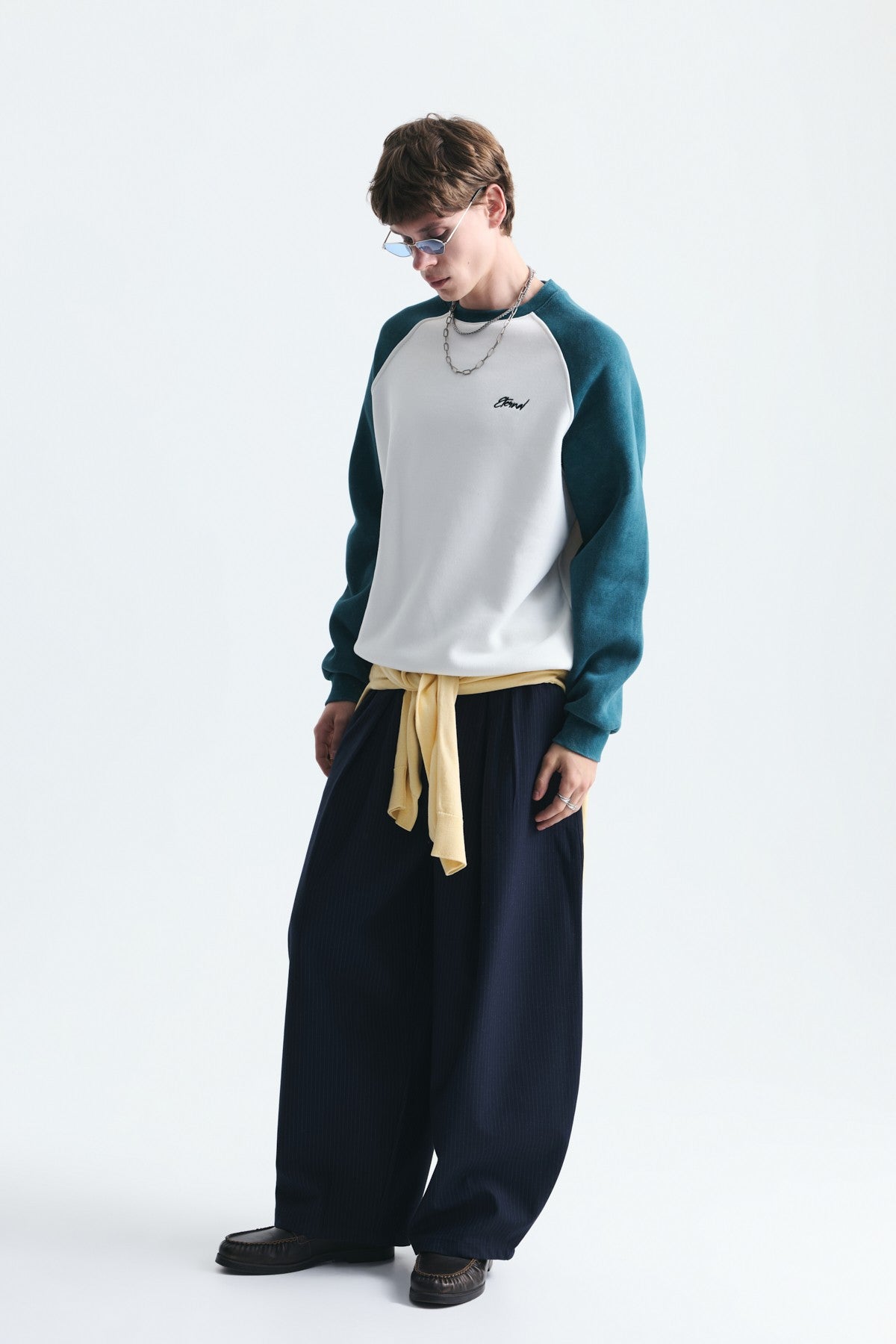 Blok Renkli Bisiklet Yaka Sweatshirt