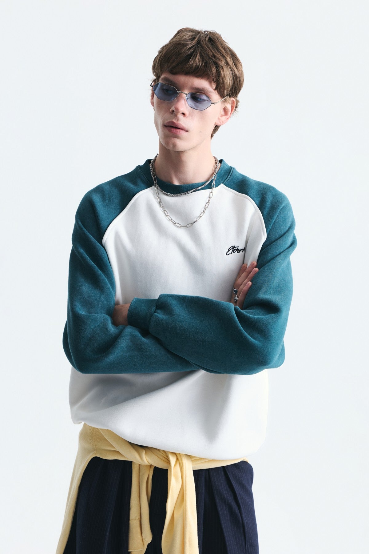Blok Renkli Bisiklet Yaka Sweatshirt