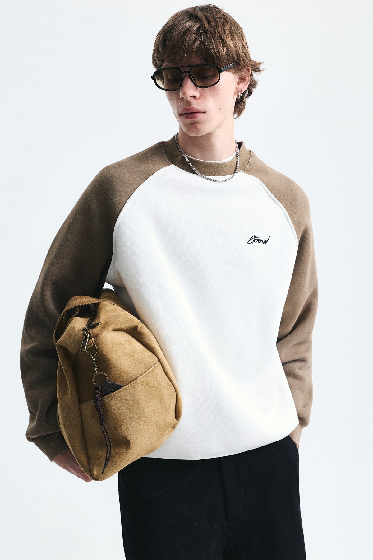 Blok Renkli Bisiklet Yaka Sweatshirt