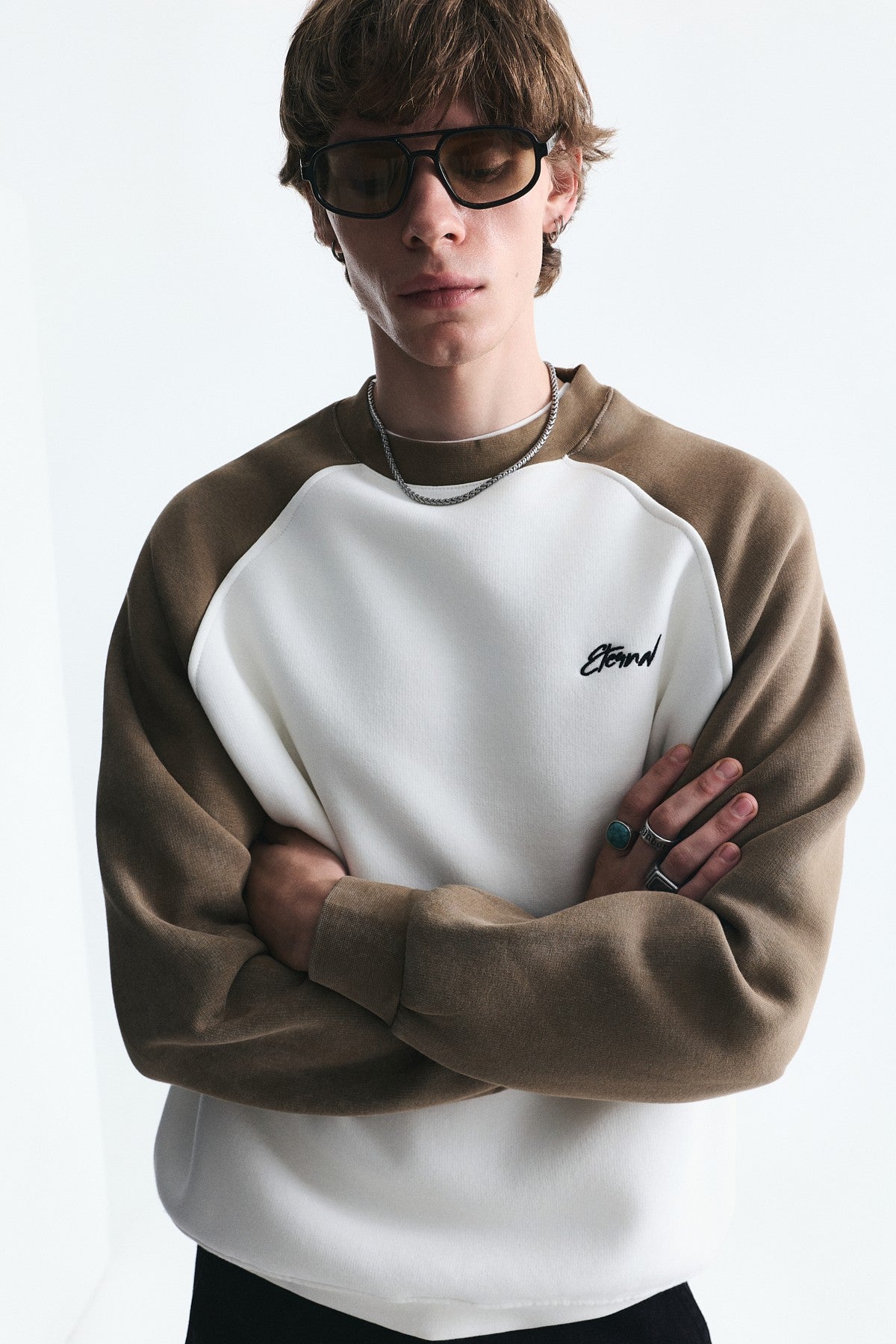 Blok Renkli Bisiklet Yaka Sweatshirt