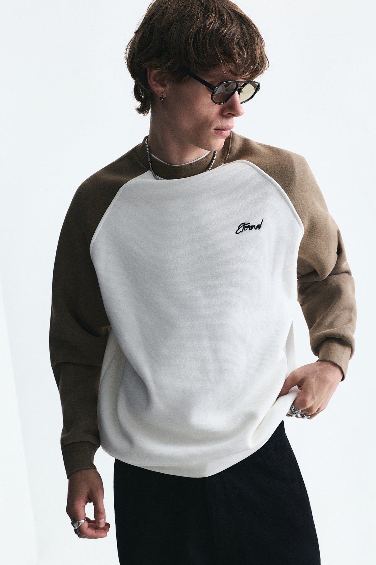 Blok Renkli Bisiklet Yaka Sweatshirt