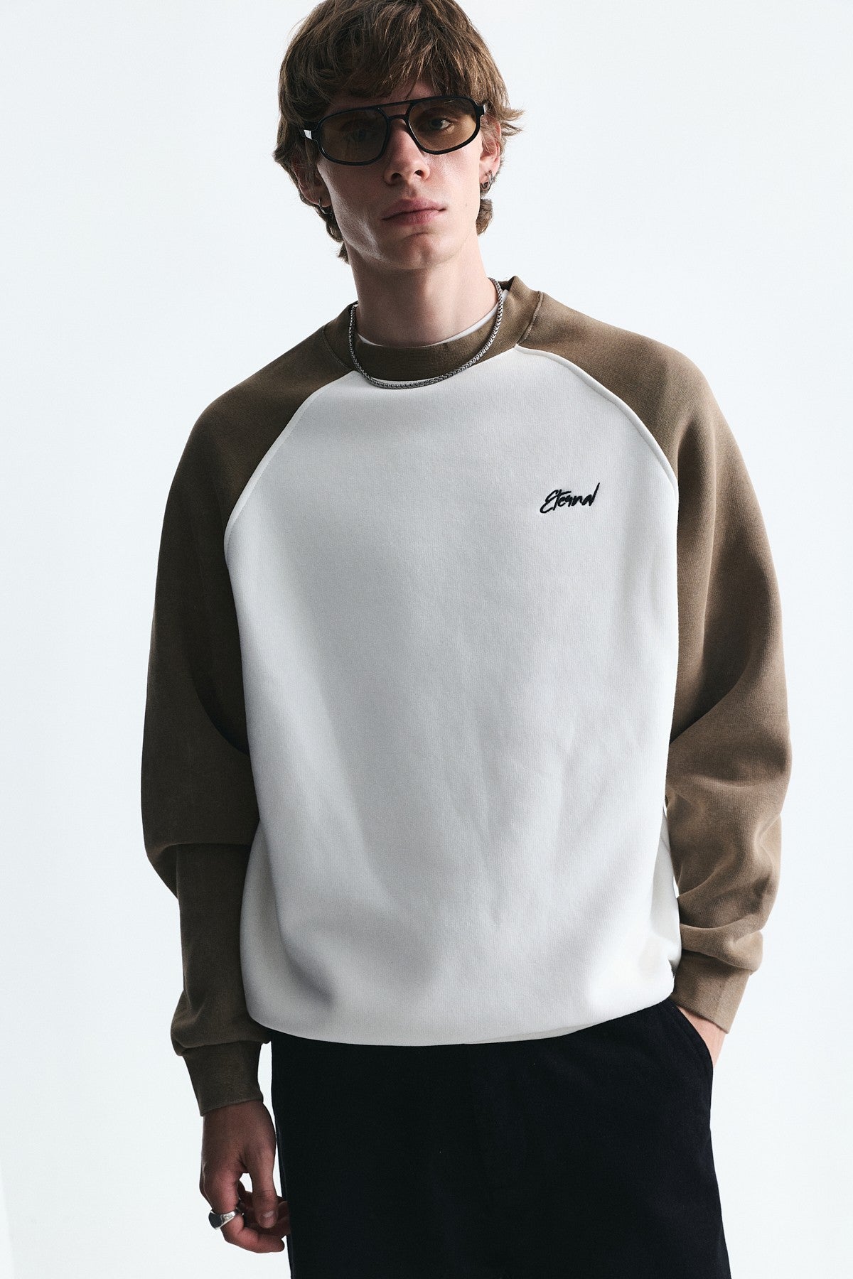 Blok Renkli Bisiklet Yaka Sweatshirt