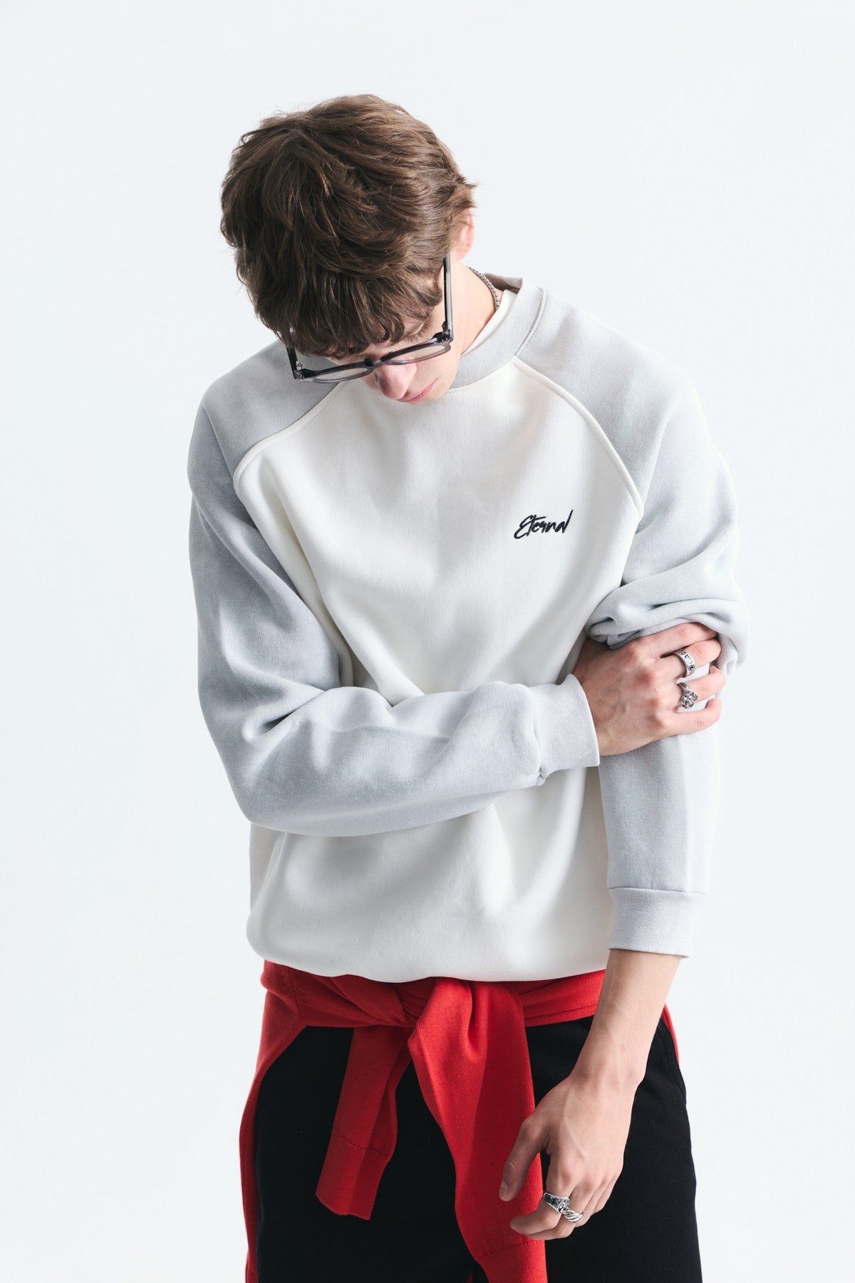 Blok Renkli Bisiklet Yaka Sweatshirt