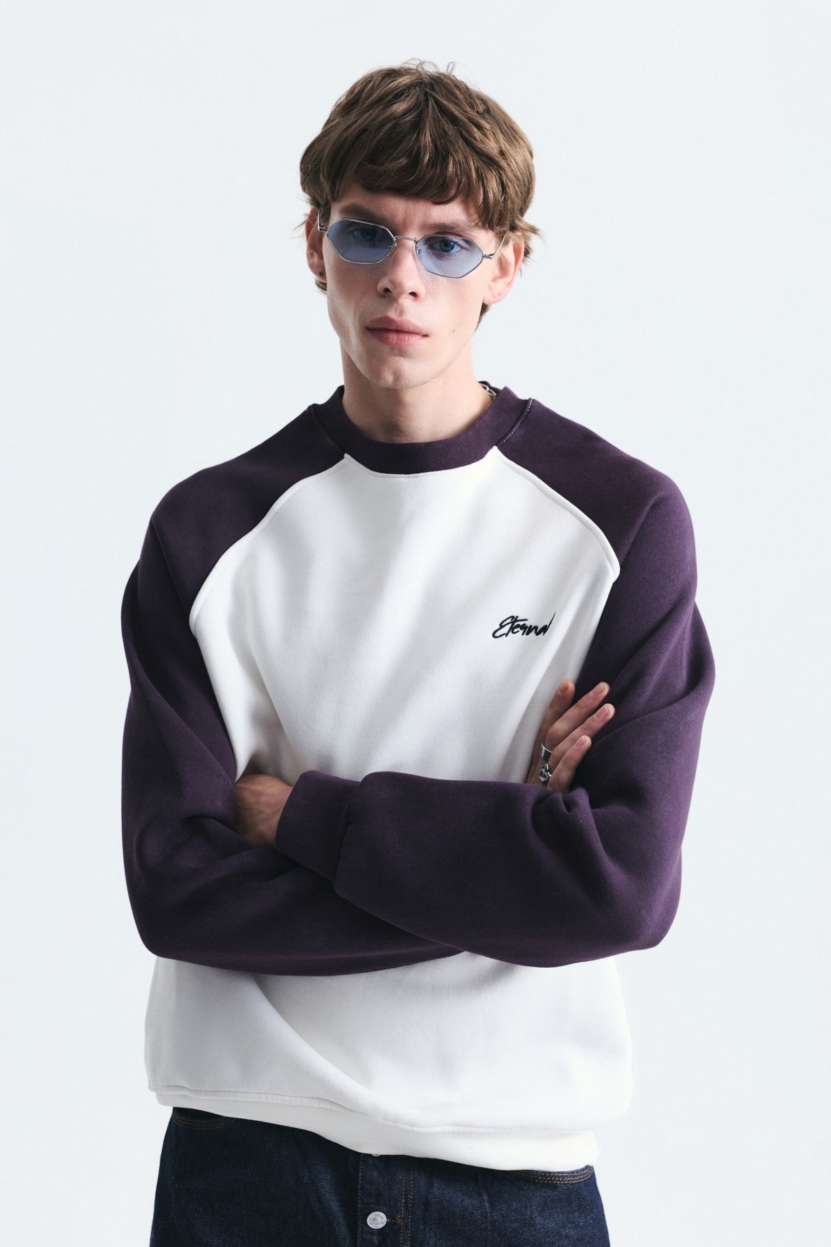 Blok Renkli Bisiklet Yaka Sweatshirt