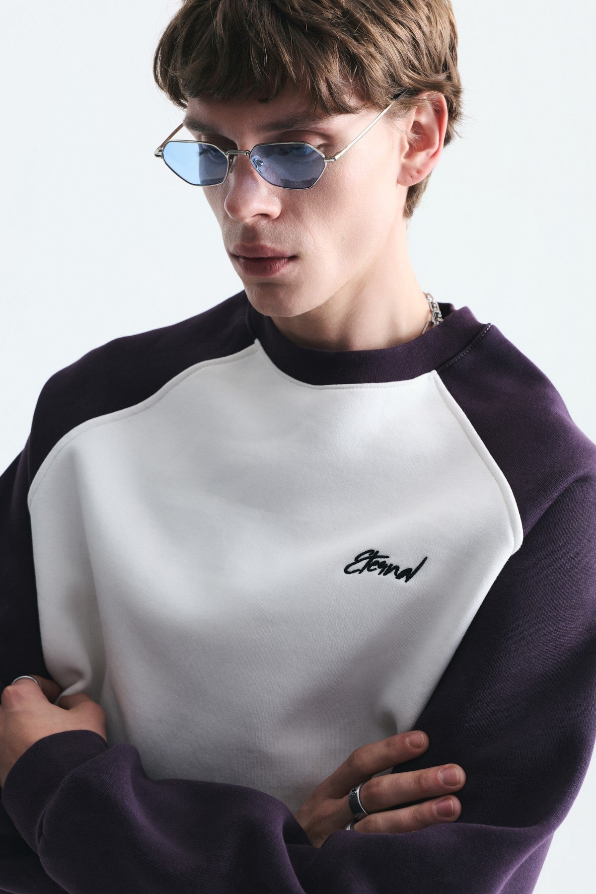 Blok Renkli Bisiklet Yaka Sweatshirt