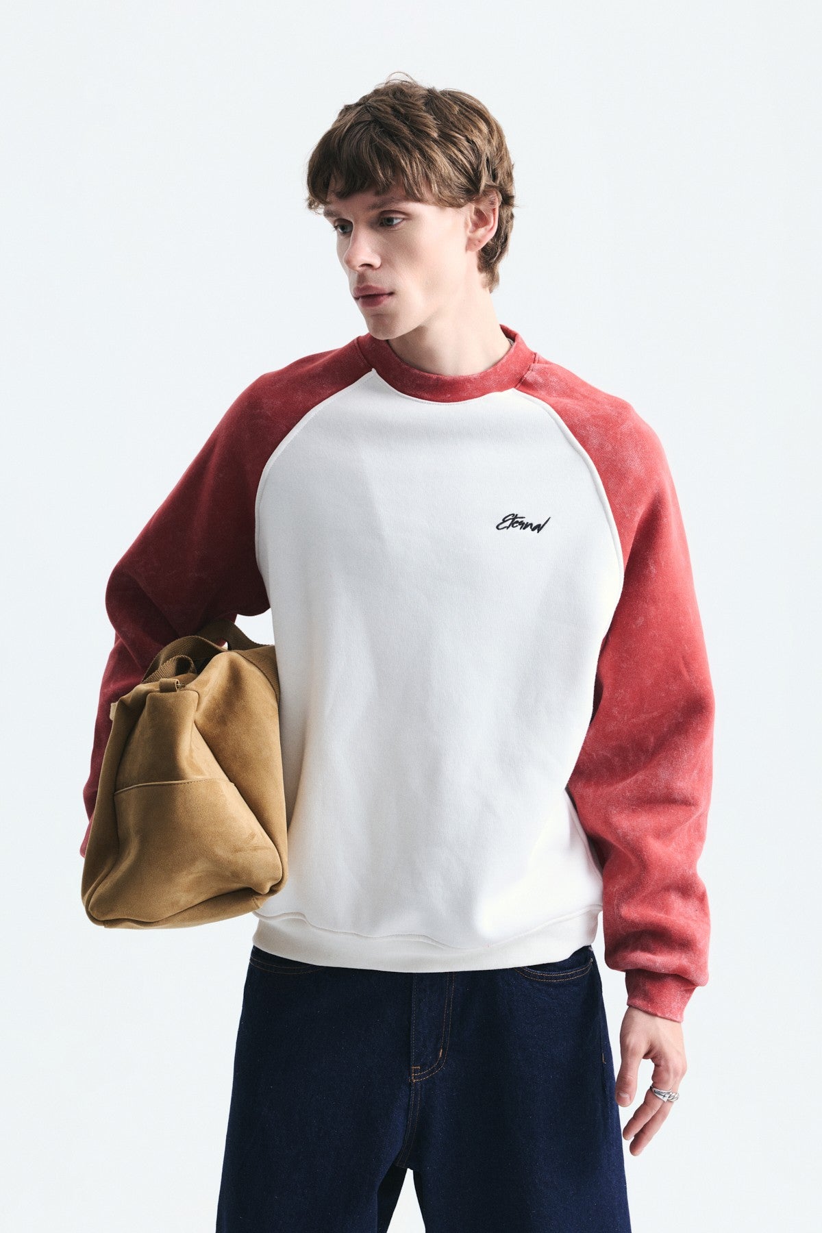 Blok Renkli Bisiklet Yaka Sweatshirt