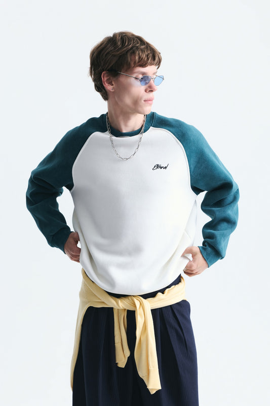 Blok Renkli Bisiklet Yaka Sweatshirt
