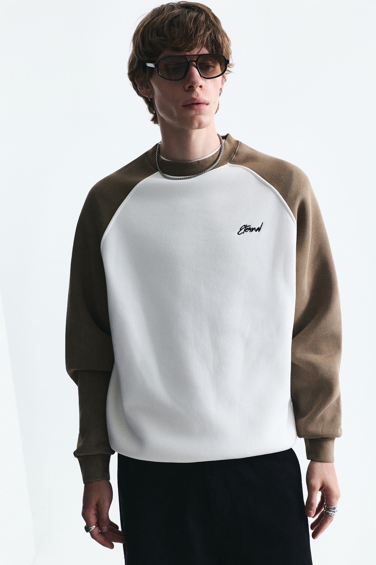 Blok Renkli Bisiklet Yaka Sweatshirt