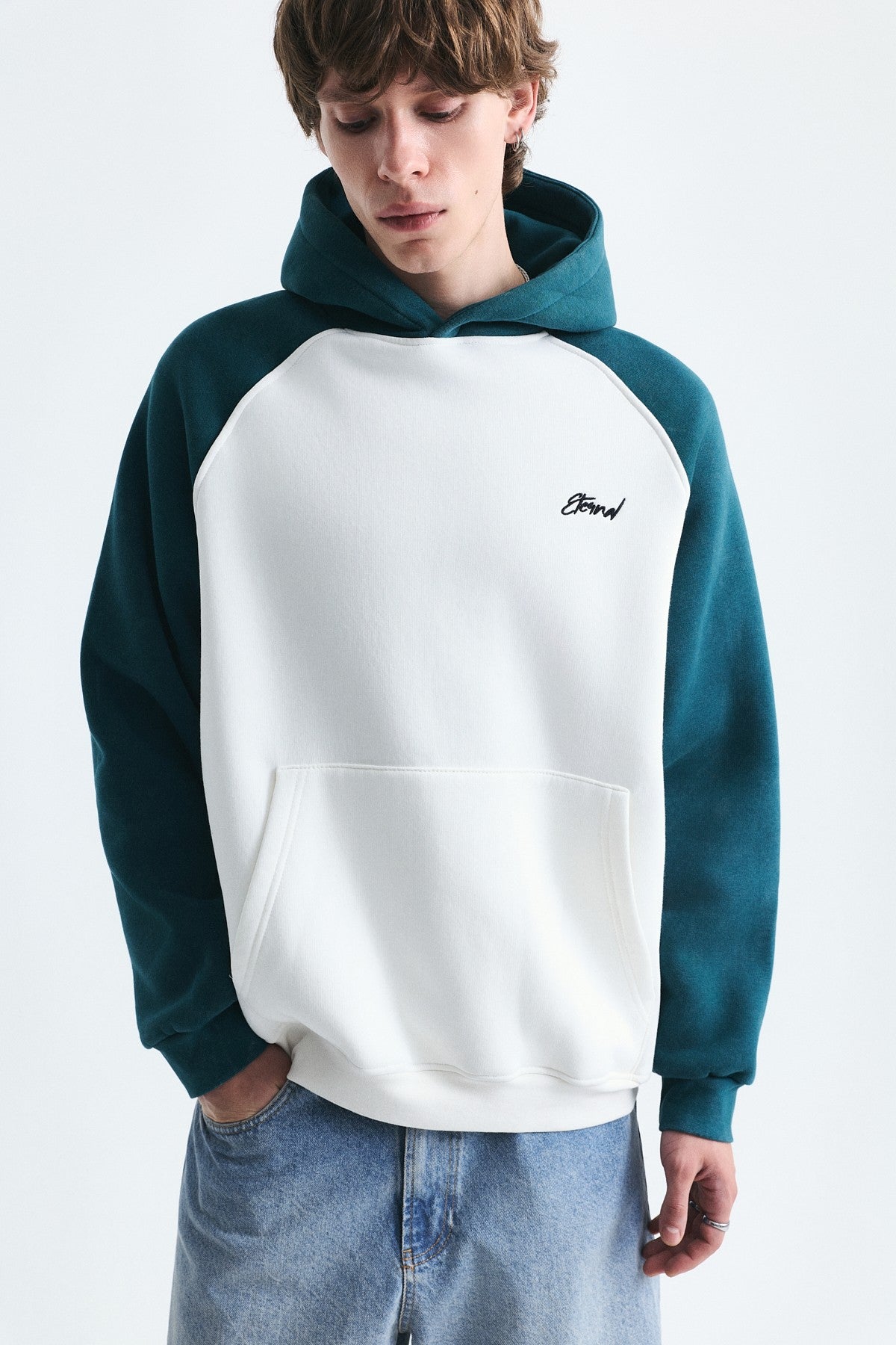 Renk Bloklu Kapüşonlu Sweatshirt