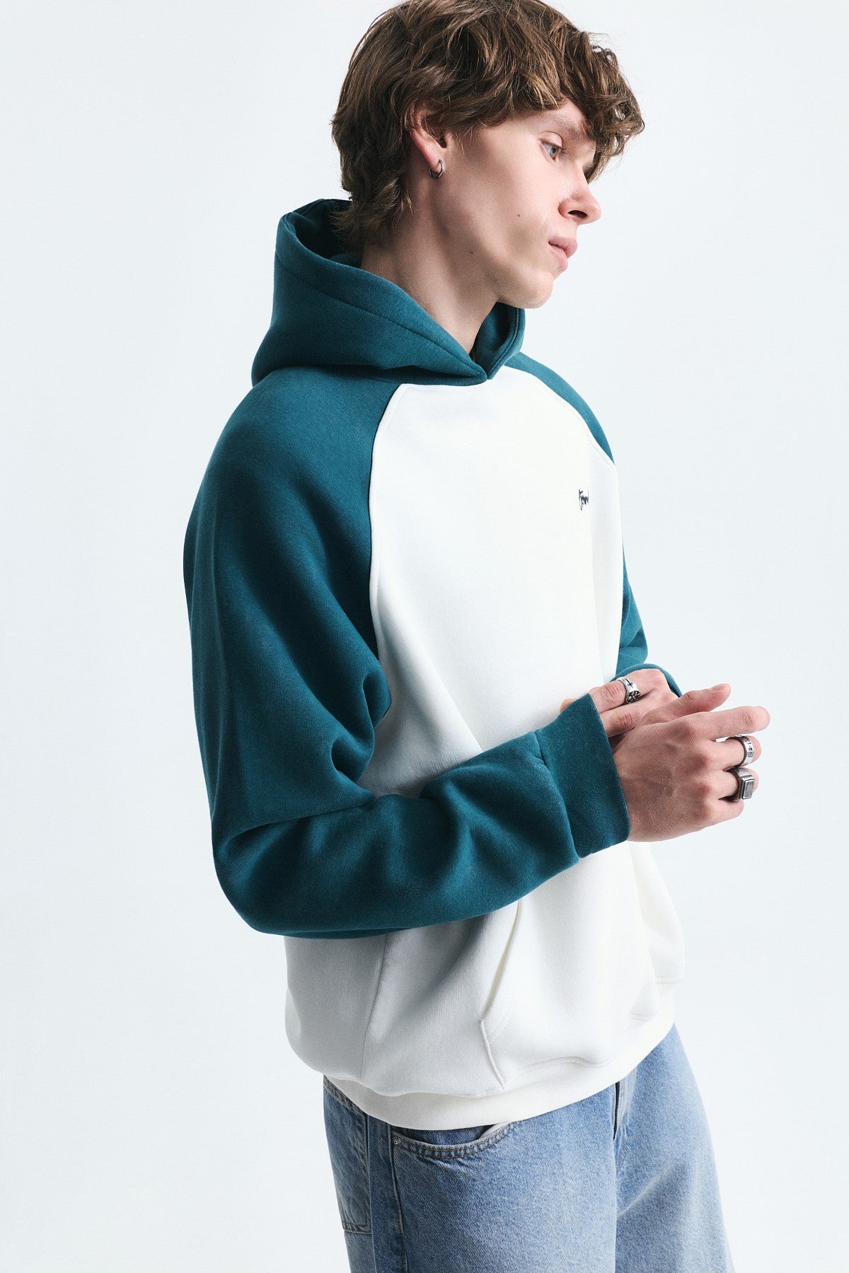 Renk Bloklu Kapüşonlu Sweatshirt