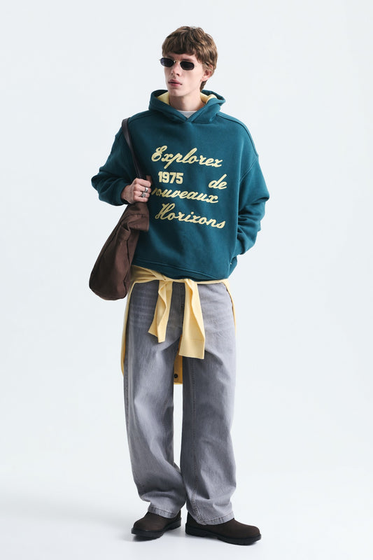 Oversize Baskılı Yıkamalı Sweatshirt