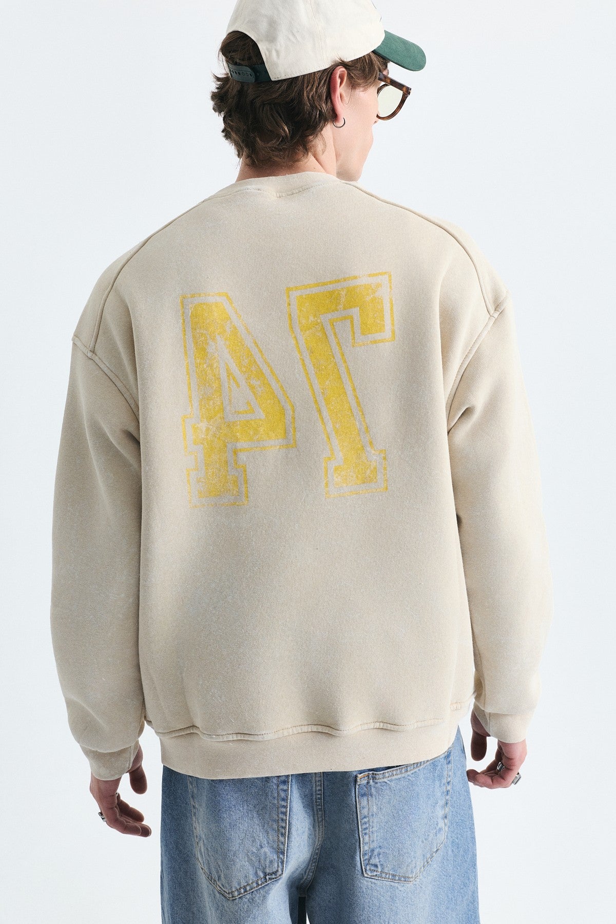 Yıkamalı Yazılı Oversize Sweatshirt