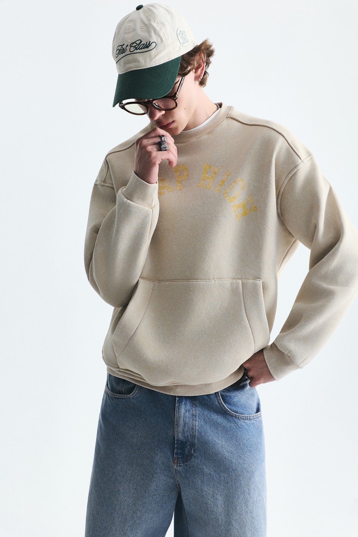 Yıkamalı Yazılı Oversize Sweatshirt