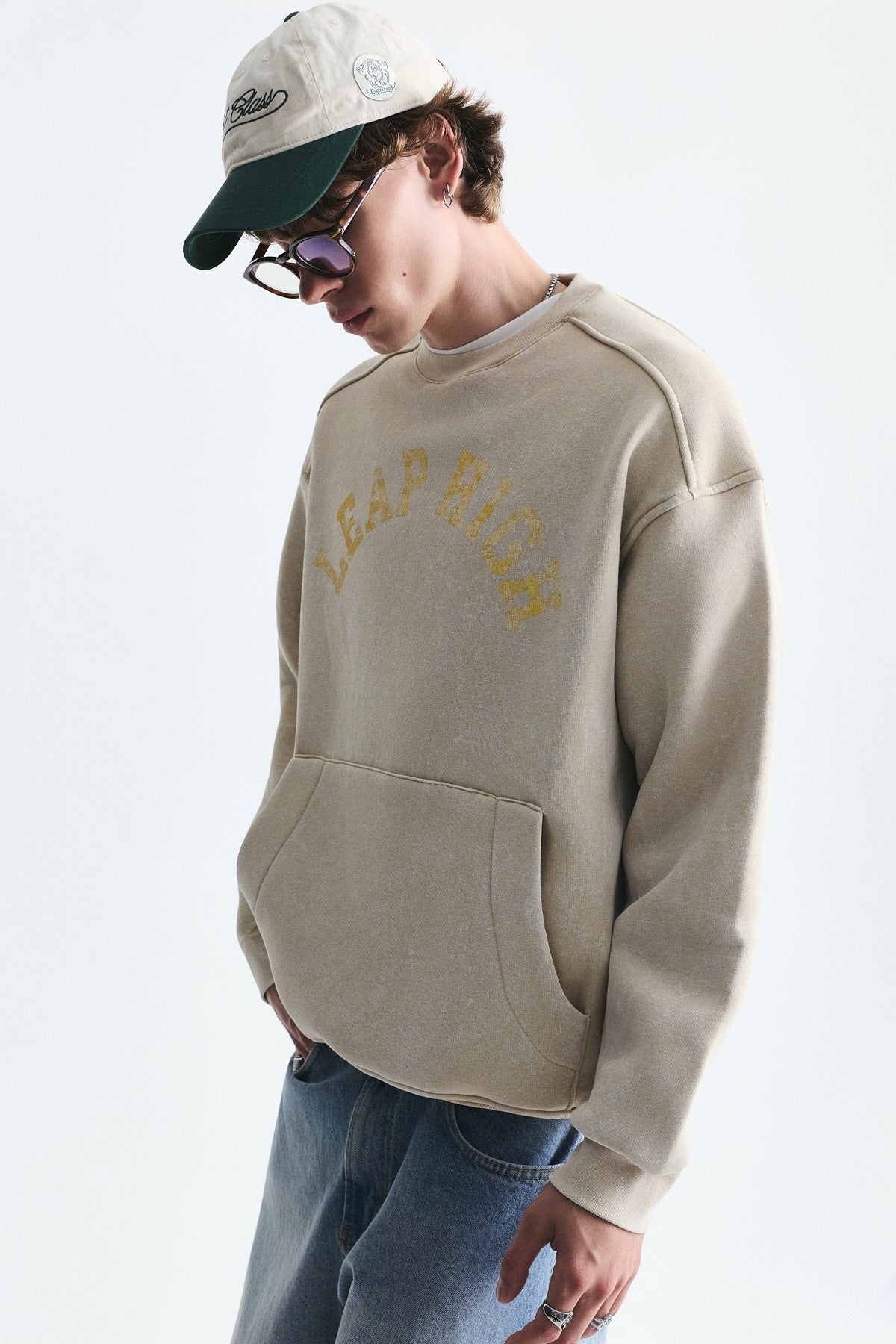 Yıkamalı Yazılı Oversize Sweatshirt