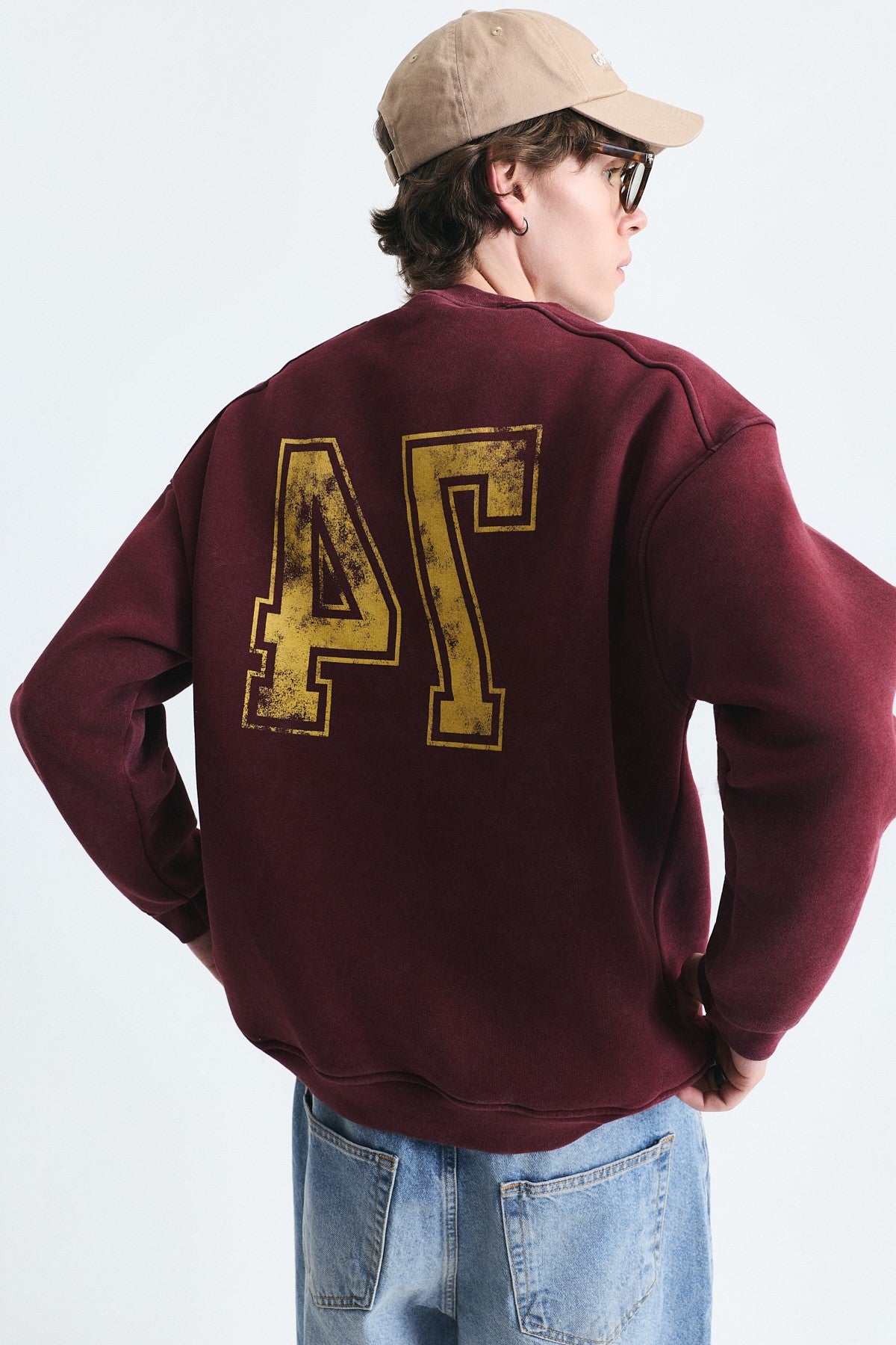 Yıkamalı Yazılı Oversize Sweatshirt