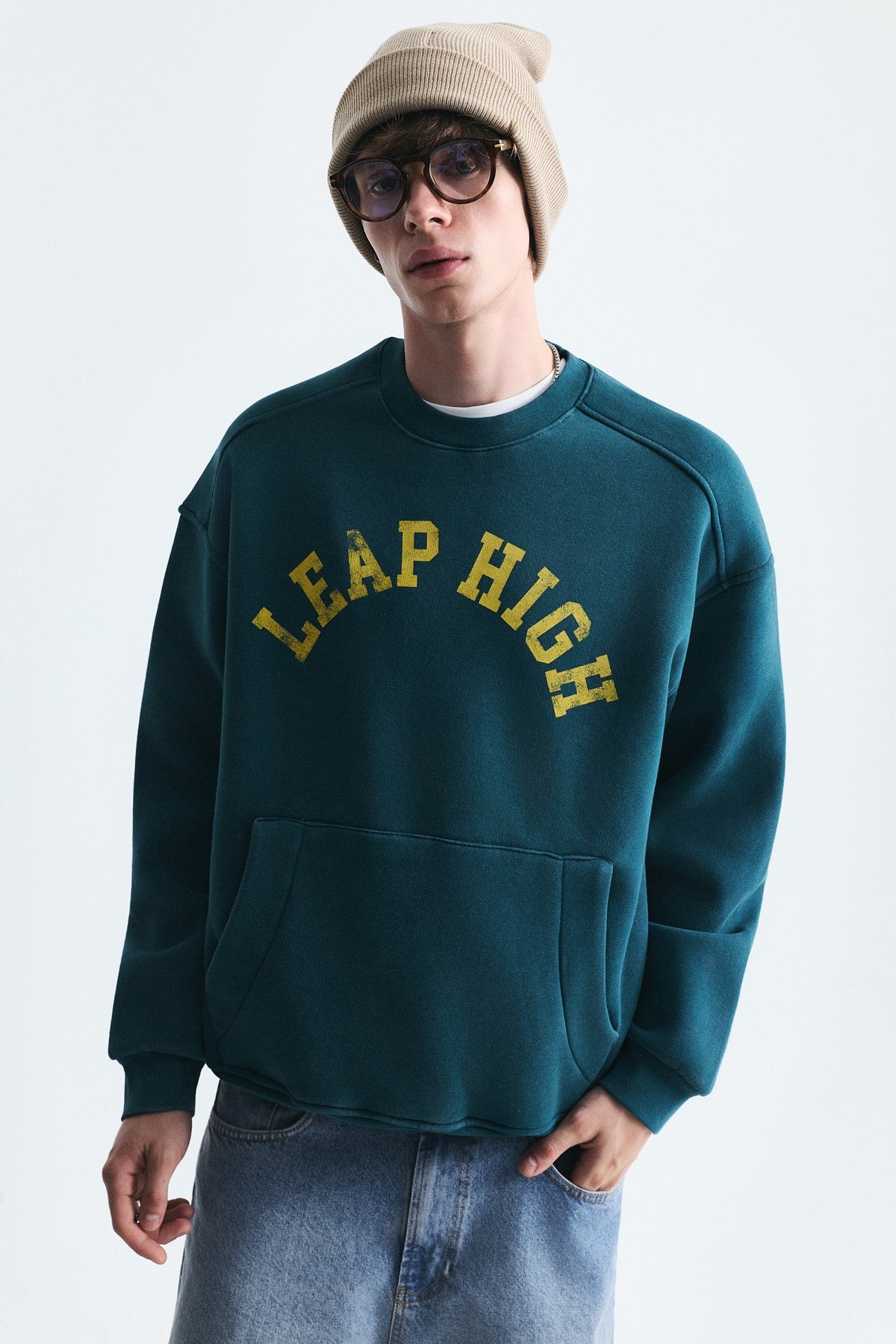 Yıkamalı Yazılı Oversize Sweatshirt