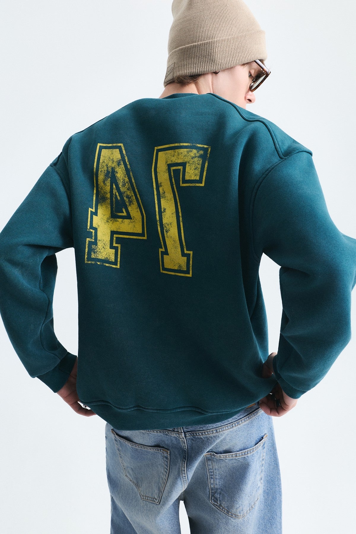 Yıkamalı Yazılı Oversize Sweatshirt