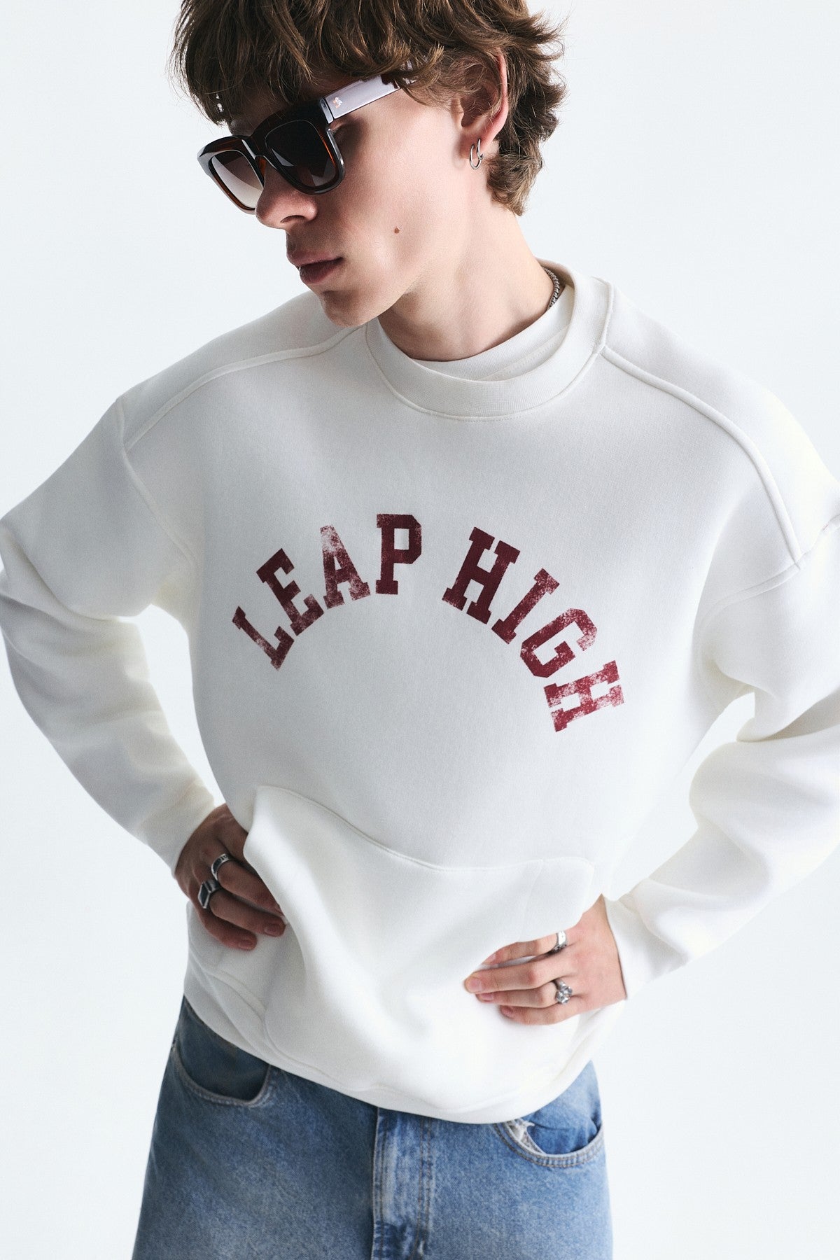 Yıkamalı Yazılı Oversize Sweatshirt