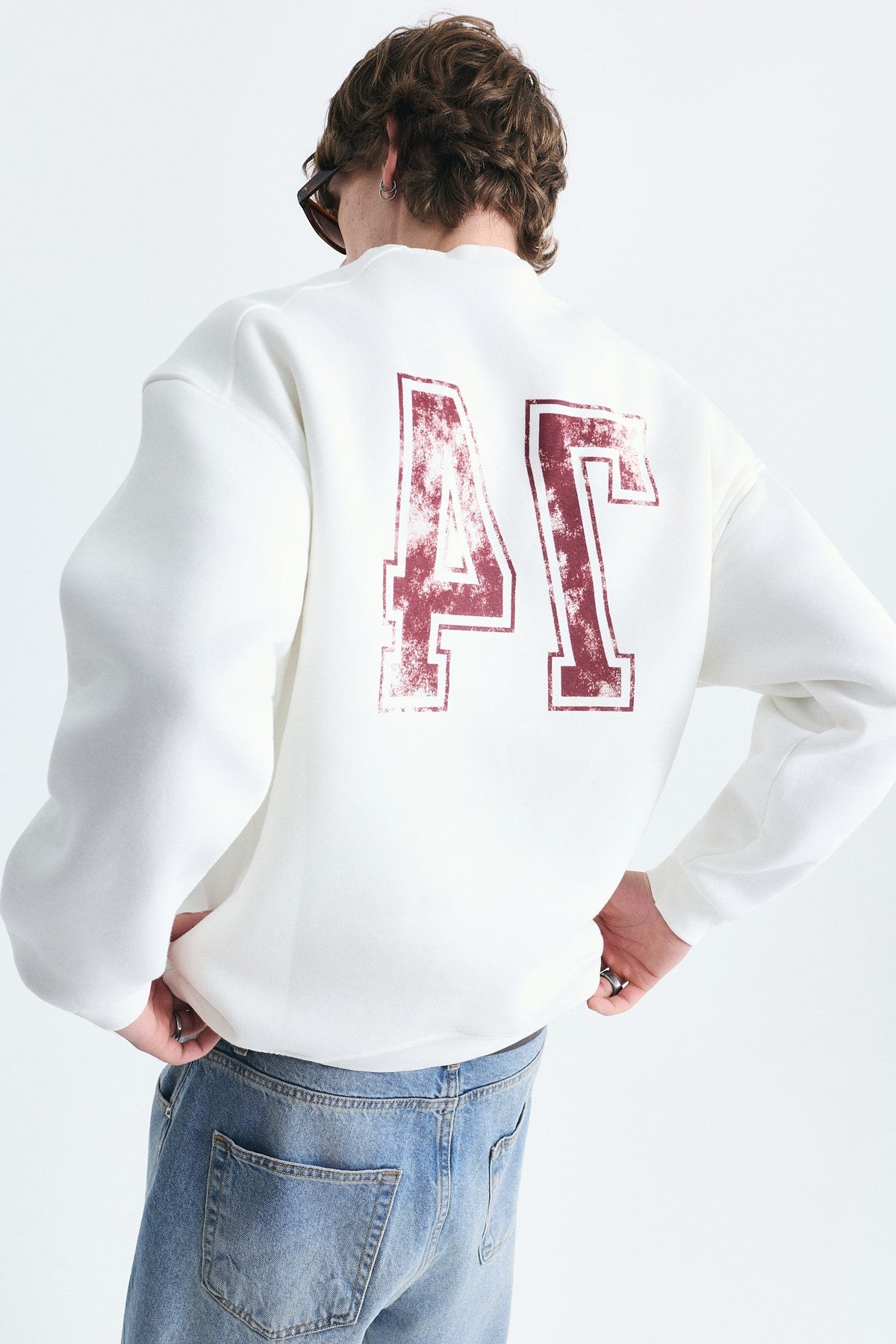 Yıkamalı Yazılı Oversize Sweatshirt