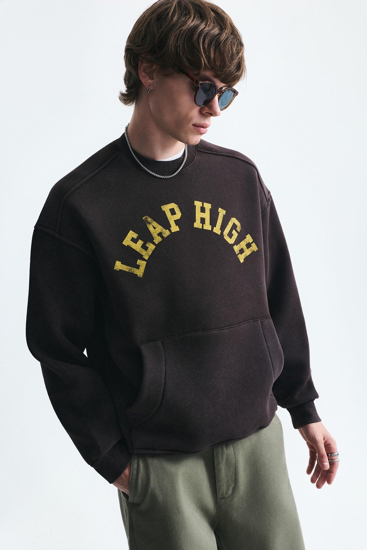 Yıkamalı Yazılı Oversize Sweatshirt